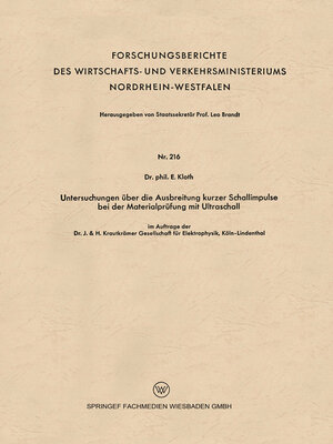 cover image of Untersuchungen über die Ausbreitung kurzer Schallimpulse bei der Materialprüfung mit Ultraschall